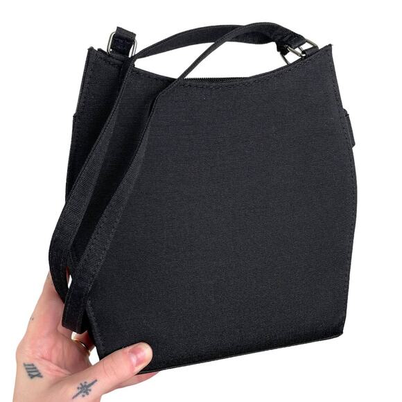 Black Canvas Shoulder Bag Structured Gorpcore Normcore Minimalist - Picture 1 of 7